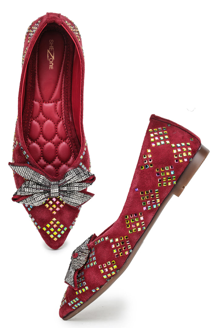 Shezone Maroon Women Flats