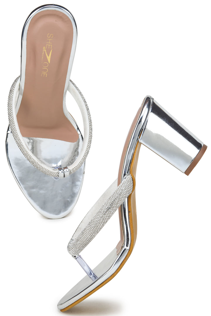 Shezone Silver Women Heels