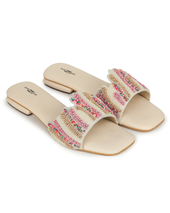 Shezone Cream Women Flats