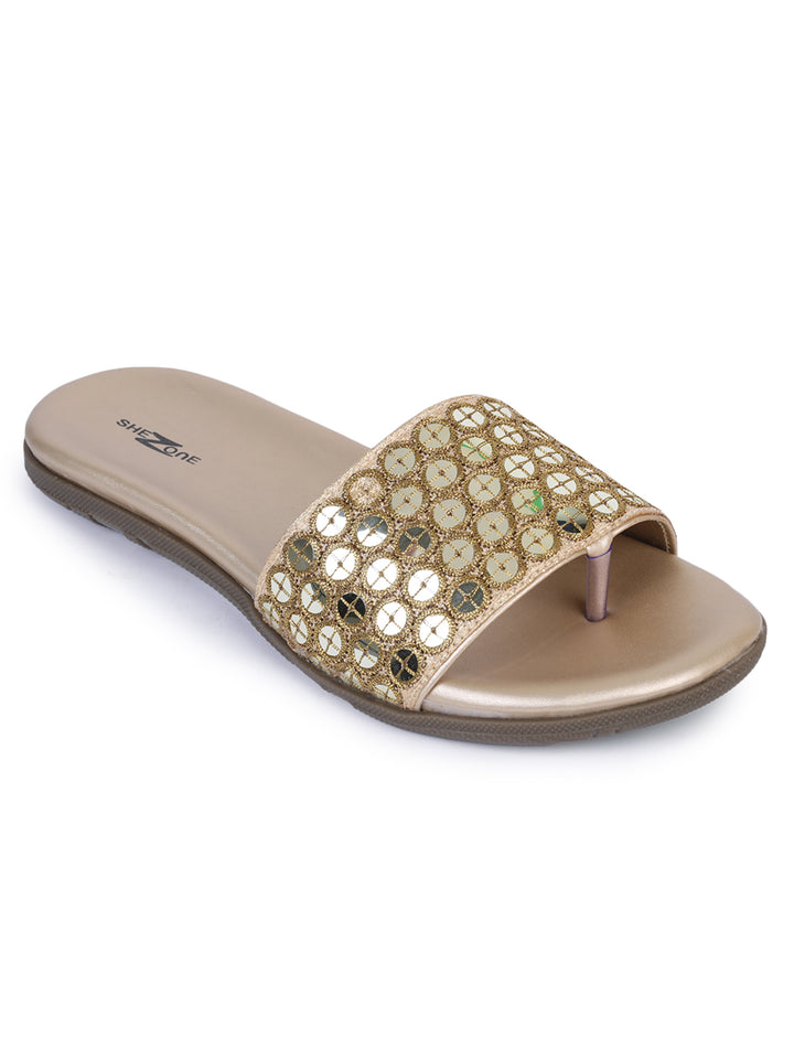 Shezone Gold Women Flats