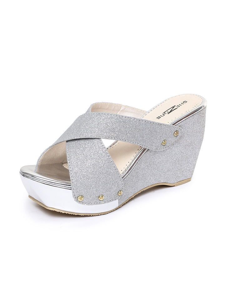 Shezone Silver Women Heels