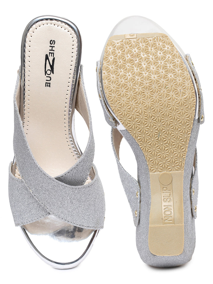 Shezone Silver Women Heels