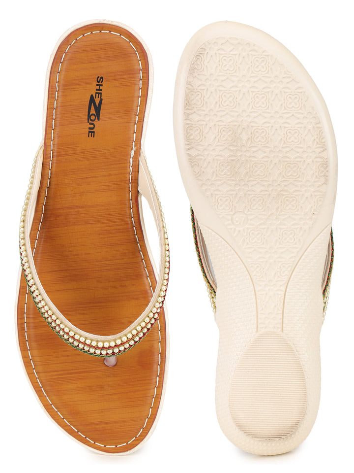Shezone Women Cream Flats