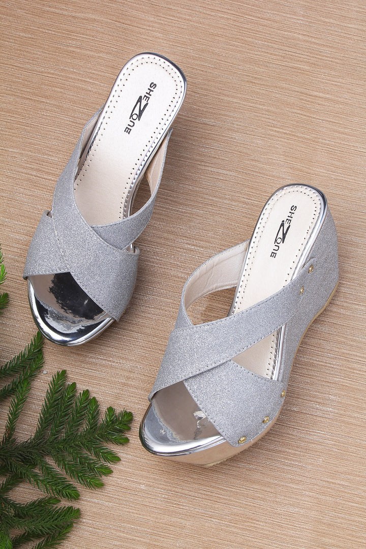 Shezone Silver Women Heels