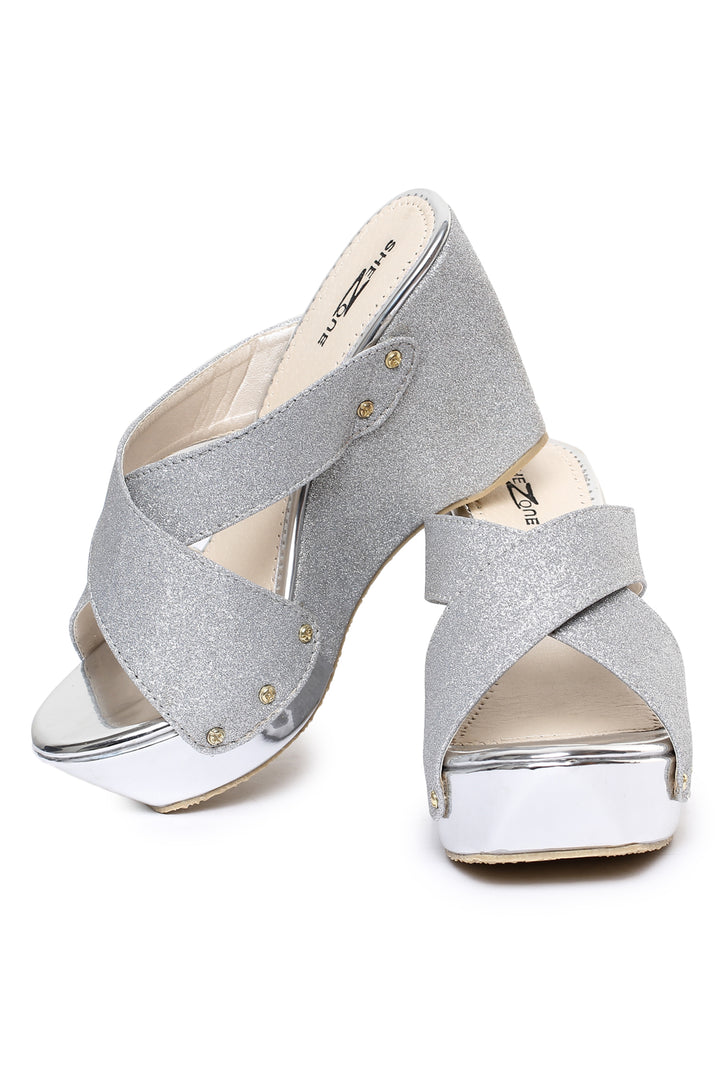 Shezone Silver Women Heels