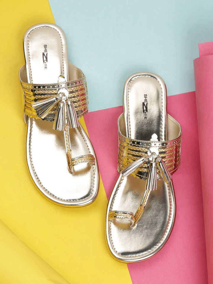 Shezone Gold Women Flats